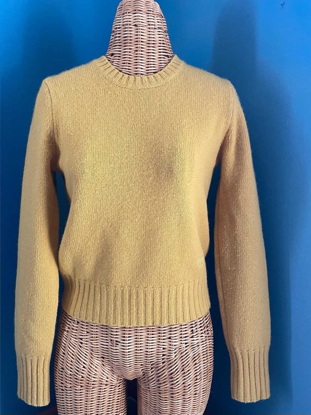 Tory Sport 100% Cashmere Crew Neck Sweater Mustard Yellow Logo Size XS